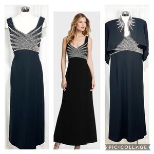 Daymor Couture Beaded Bodice Gown with Beaded Rhinestone Jacket size 16